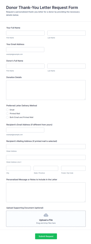 Donor Thank You Letter Request Form Template