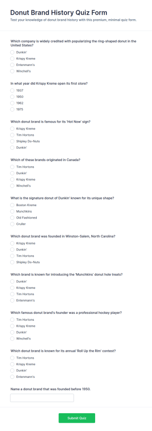 Donut Brand History Quiz Form Template