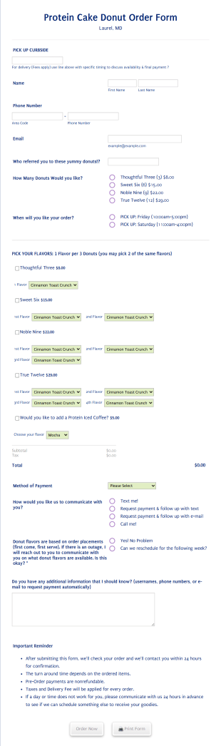 Donut Order Form  Form Template