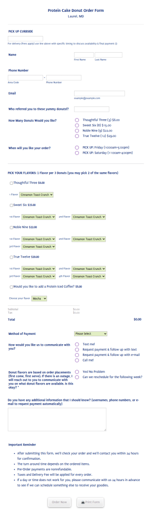 Donut Order Form Form Template