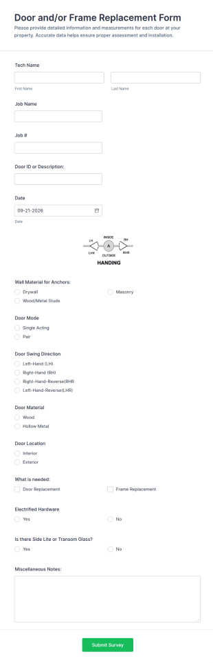 Door And Door Frame Replacement Form Template