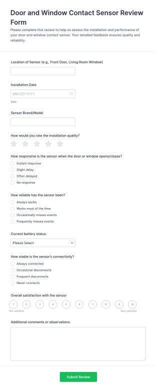 Door And Window Contact Sensor Review Form Template