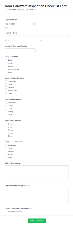 Door Hardware Inspection Checklist Form Template