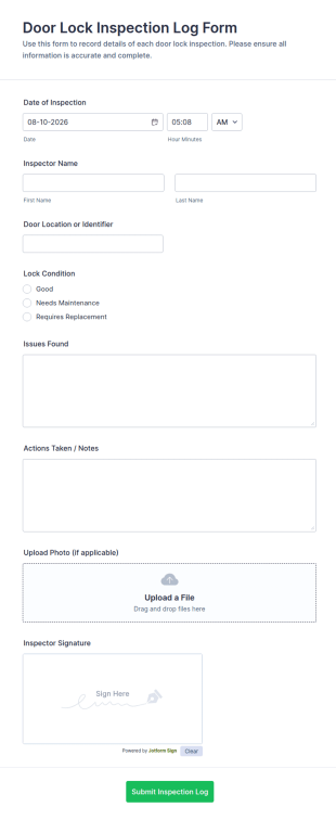Door Lock Inspection Log Form Template