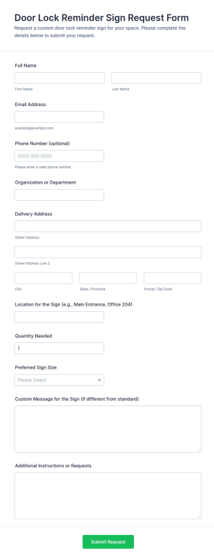 Door Lock Reminder Sign Request Form Template