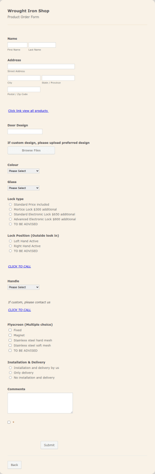 Door Order Form Template