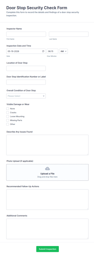 Door Stop Security Check Form Template