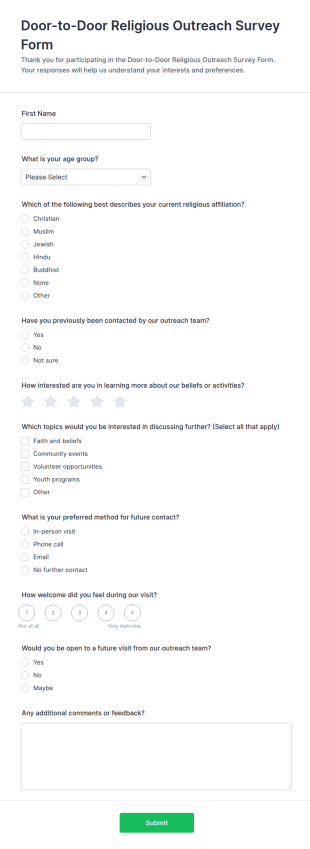 Door To Door Religious Outreach Survey Form Template