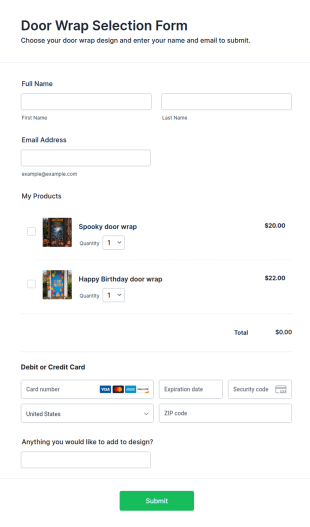 Door Wrap Selection Form Template