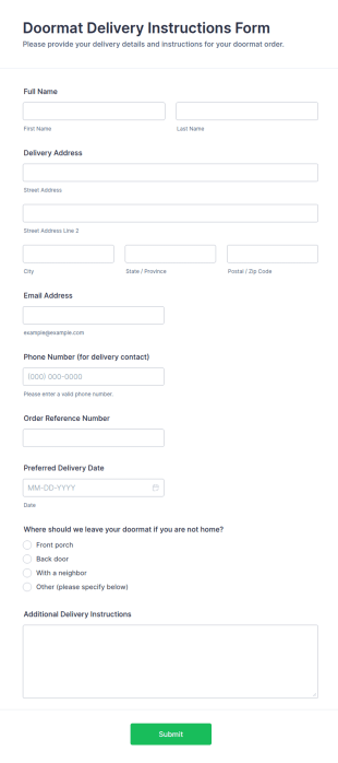 Doormat Delivery Instructions Form Template