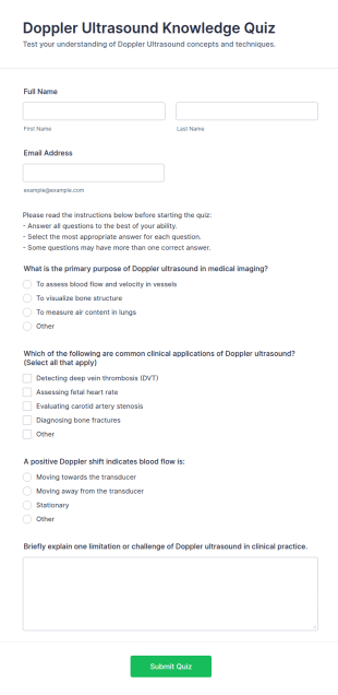 Doppler Ultrasound Knowledge Quiz Form Template