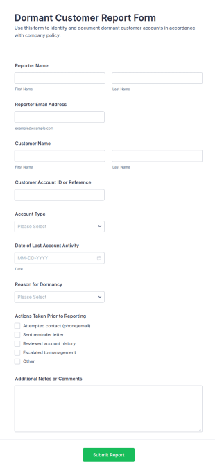 Dormant Customer Report Form Template