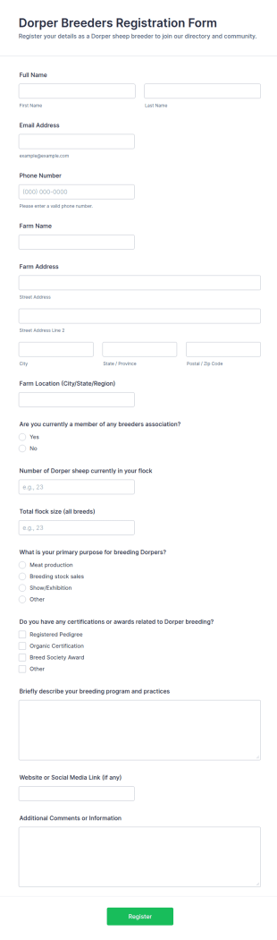 Dorper Breeders Registration Form Template