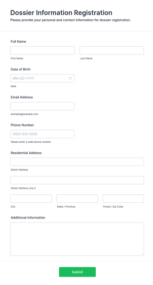 Dossier Information Registration Form Template