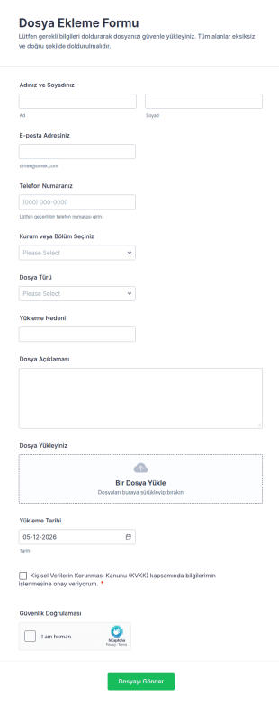 Dosya Eki Formu 📎 Form Şablonu