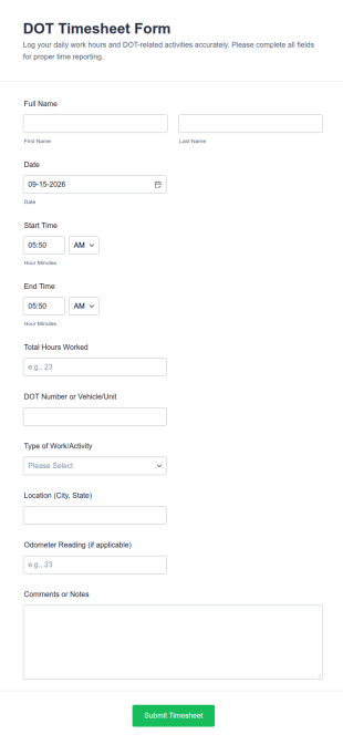 DOT Timesheet Form Template