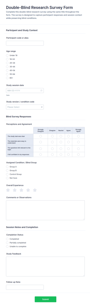 Double Blind Research Survey Form Template