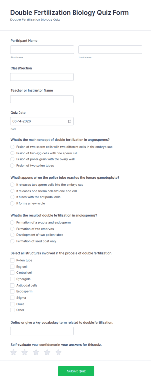 Double Fertilization Biology Quiz Form Template