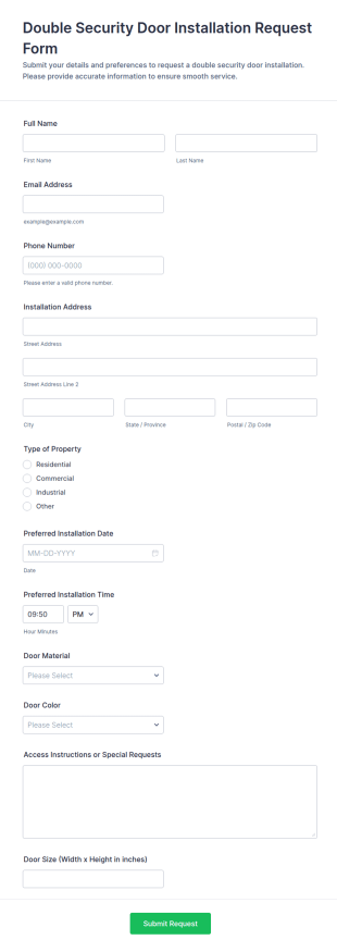 Double Security Door Installation Request Form Template