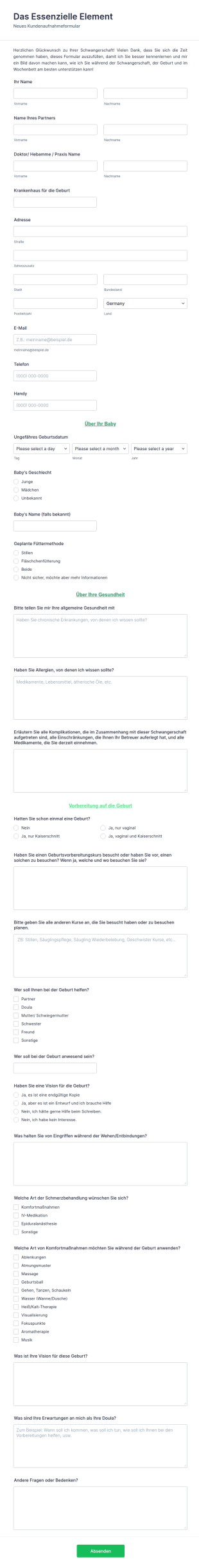 Doula Aufnahmeformular