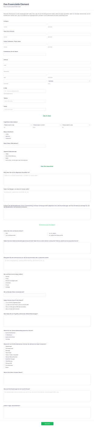 Doula Aufnahmeformular Form Template