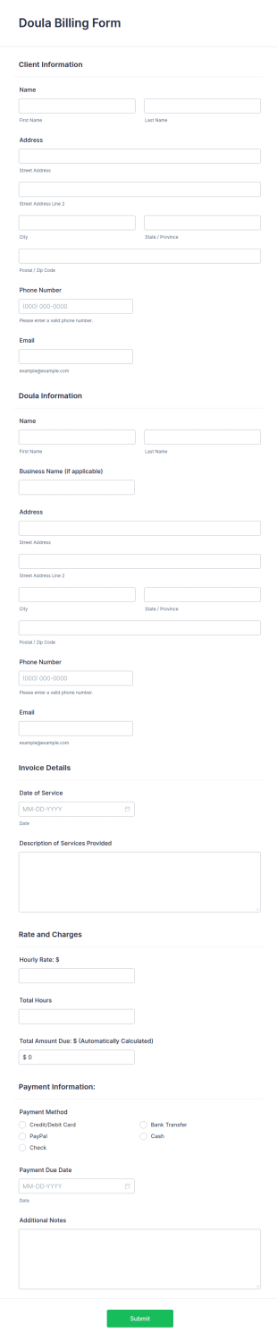 Doula Billing Form Template