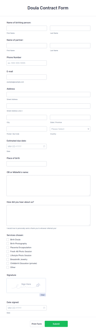 Doula Contract Form Template
