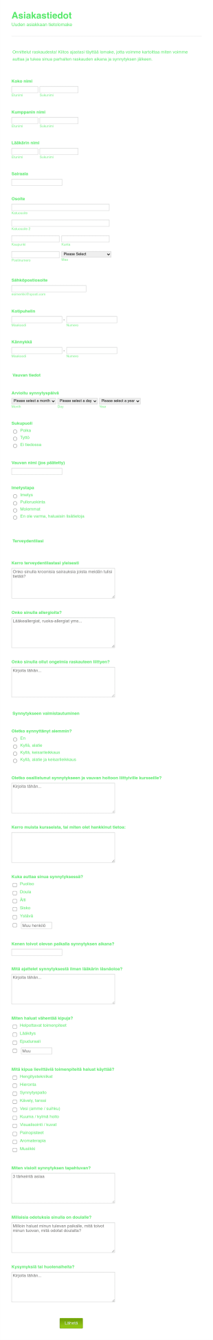 Doula Esitietolomake Form Template