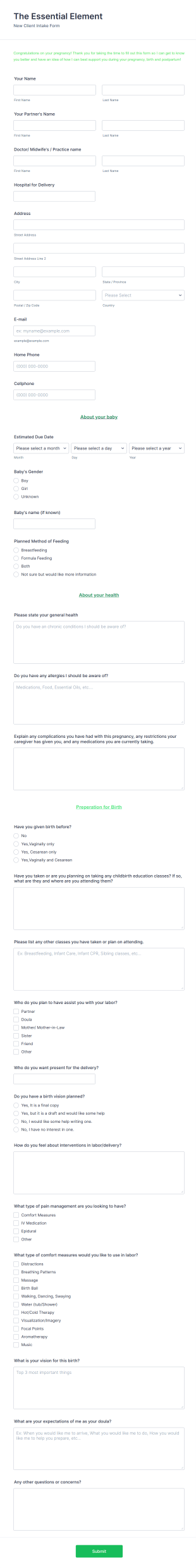 Doula Intake Form Template