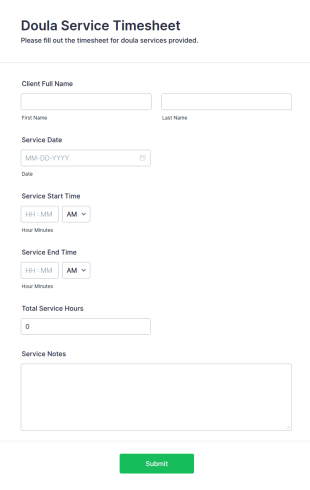 Doula Service Timesheet Form Template