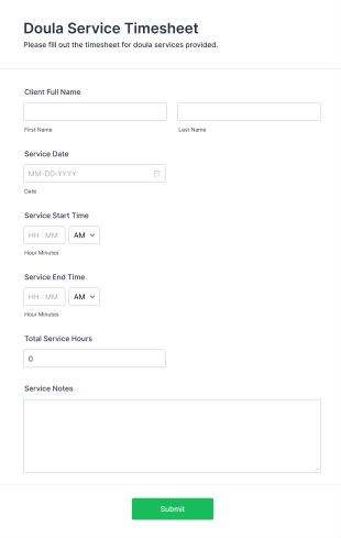 Doula Service Timesheet Form Template