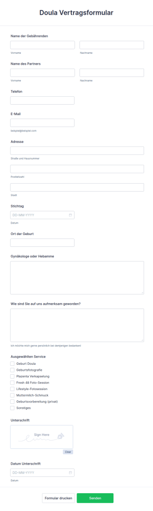 Doula Vertragsformular