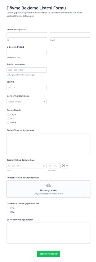 Dövme Bekleme Listesi Formu 🎨✨ Form Şablonu