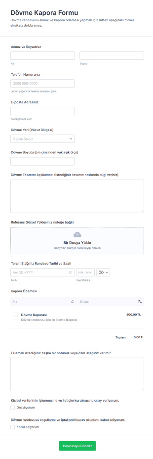 Dövme Kapora Form Şablonu