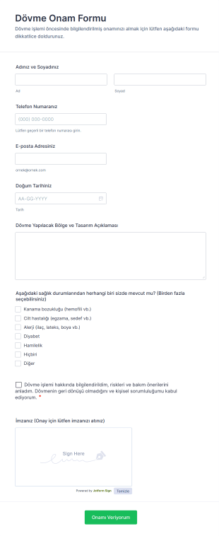 Dövme Onam Form Template