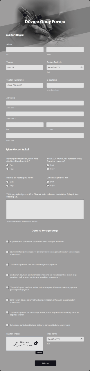 Dövme Onay Form Template