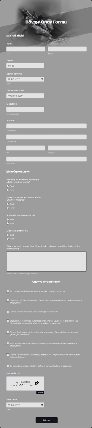 Dövme Onay Form Template