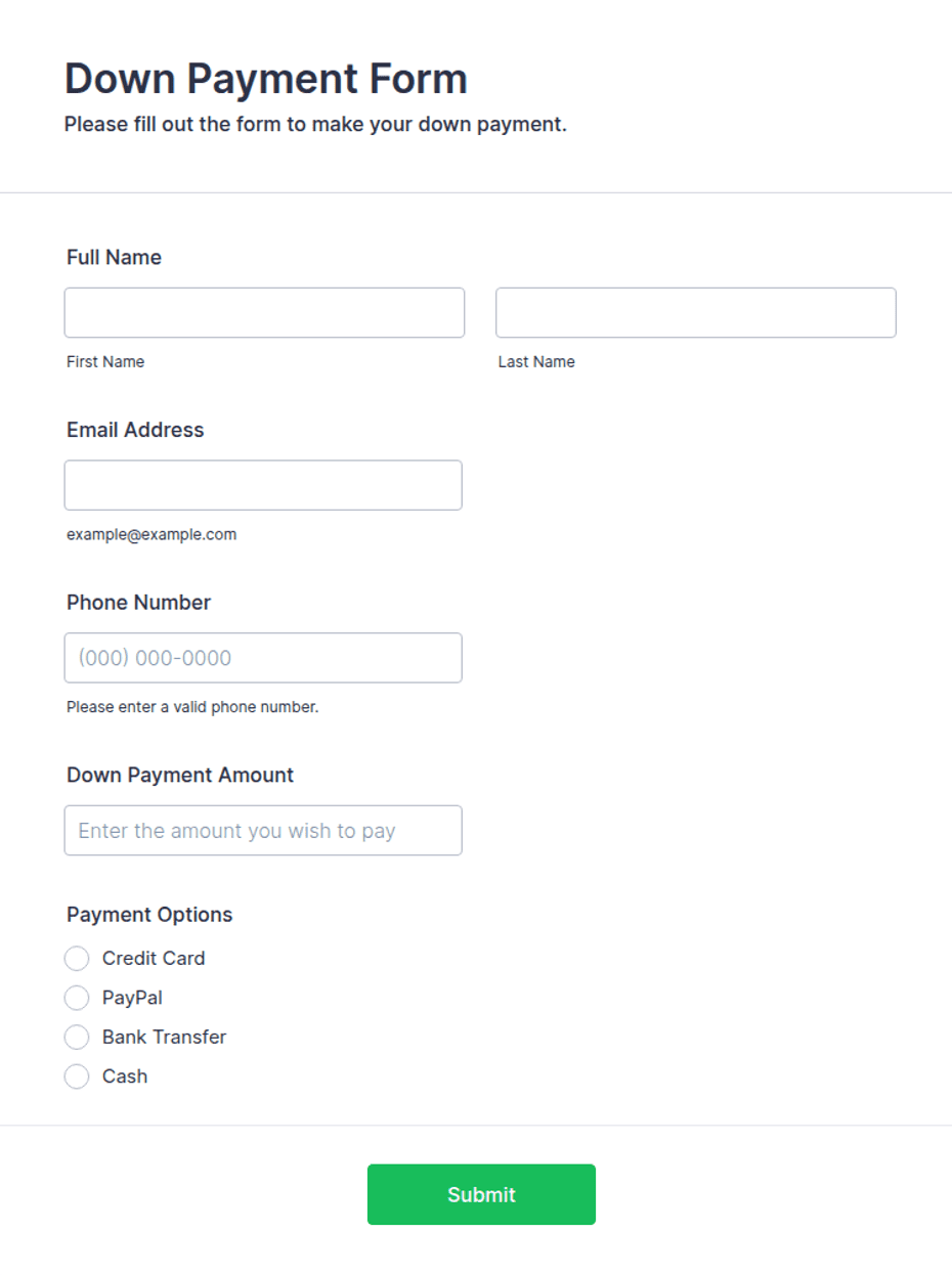 Down Payment Form Template | Jotform
