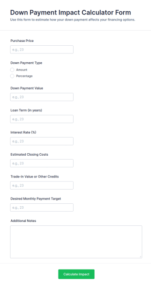 Down Payment Impact Calculator Form Template