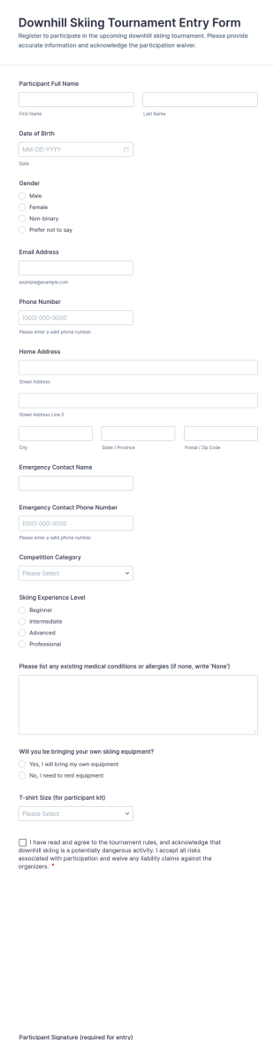 Downhill Skiing Tournament Entry Form Template