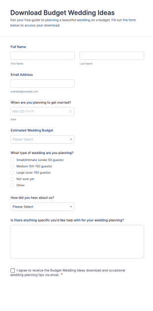 Download Budget Wedding Ideas Form Template