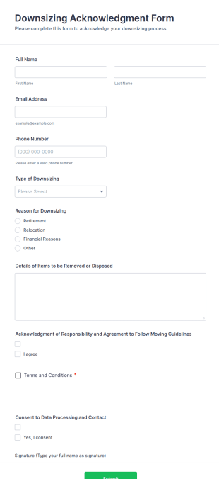 Downsizing Acknowledgment Form Template