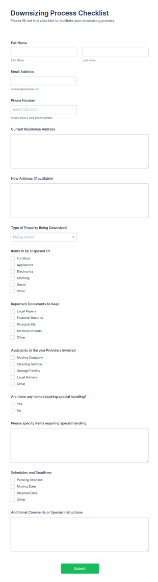 Downsizing Process Checklist Form Template