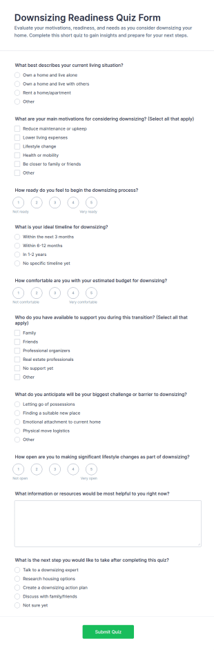 Downsizing Readiness Quiz Form Template