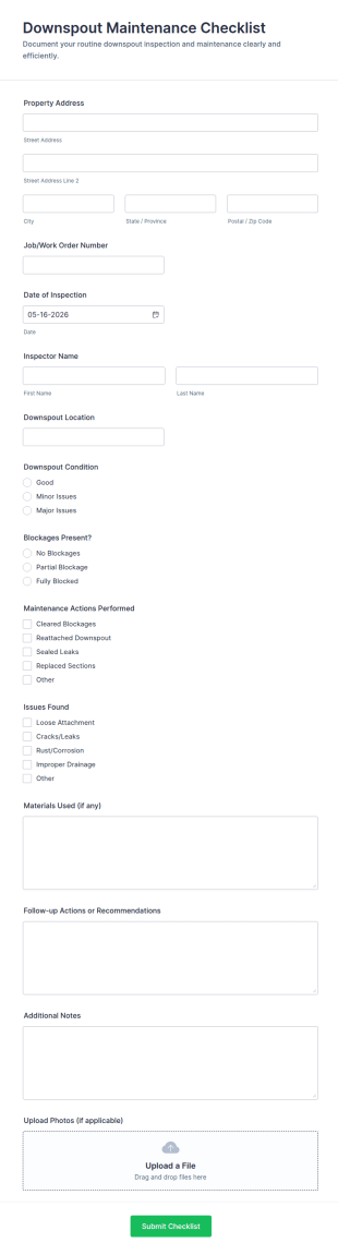 Downspout Maintenance Checklist Form Template