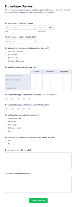 Downtime Survey Form Template