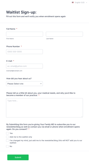 DPC Waitlist Sign Up Form Template