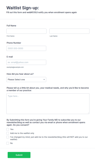 DPC Waitlist Sign Up Form Template