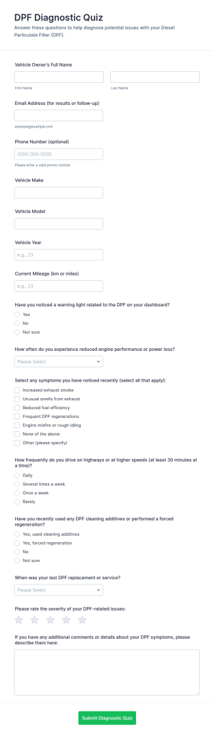 DPF Diagnostic Quiz Form Template