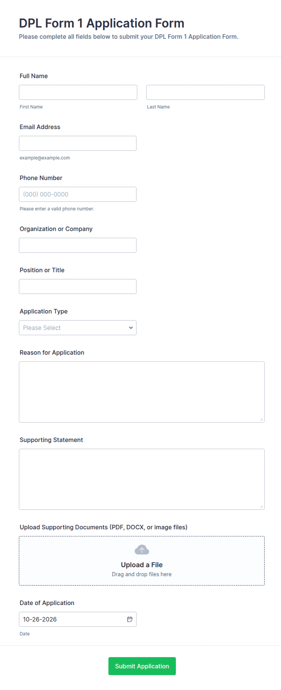DPL Form 1 Application Form | Jotform
